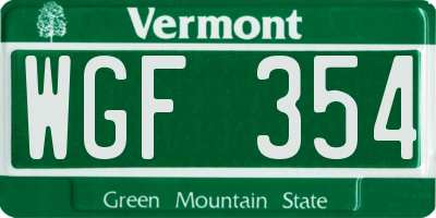 VT license plate WGF354