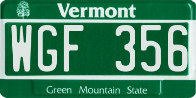 VT license plate WGF356