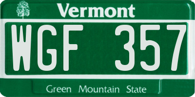 VT license plate WGF357