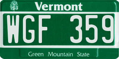 VT license plate WGF359