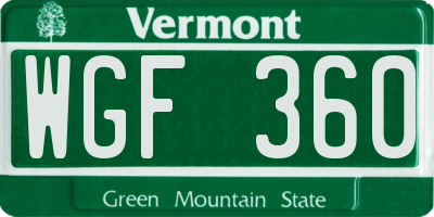 VT license plate WGF360