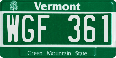 VT license plate WGF361