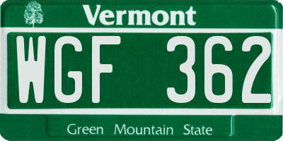 VT license plate WGF362