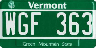 VT license plate WGF363