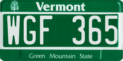 VT license plate WGF365