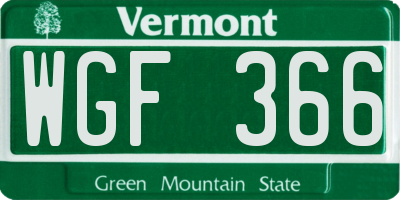 VT license plate WGF366