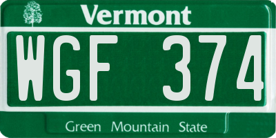VT license plate WGF374