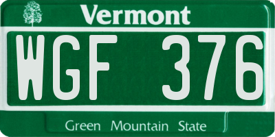 VT license plate WGF376