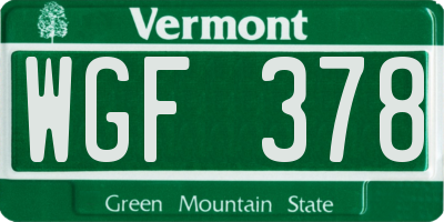 VT license plate WGF378