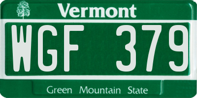 VT license plate WGF379