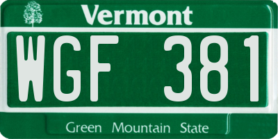 VT license plate WGF381