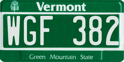 VT license plate WGF382