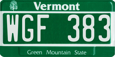 VT license plate WGF383