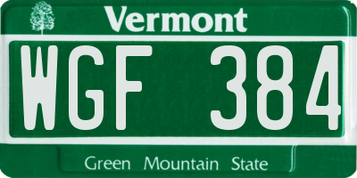 VT license plate WGF384