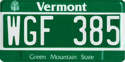 VT license plate WGF385