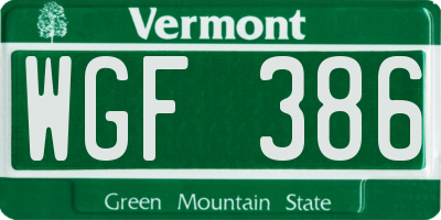 VT license plate WGF386