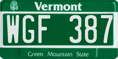 VT license plate WGF387