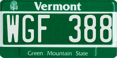VT license plate WGF388