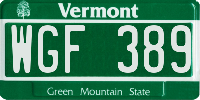 VT license plate WGF389