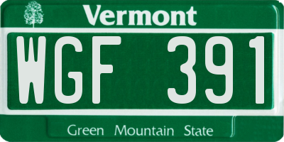 VT license plate WGF391