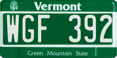 VT license plate WGF392