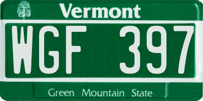 VT license plate WGF397