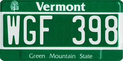 VT license plate WGF398