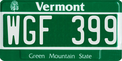VT license plate WGF399