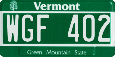 VT license plate WGF402