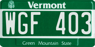 VT license plate WGF403