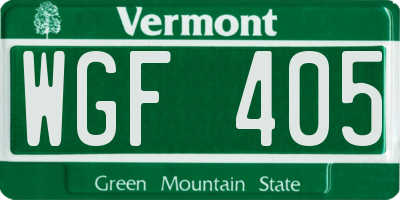 VT license plate WGF405