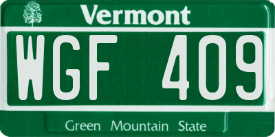 VT license plate WGF409