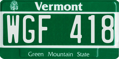 VT license plate WGF418