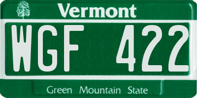 VT license plate WGF422