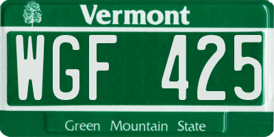 VT license plate WGF425