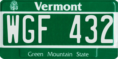 VT license plate WGF432