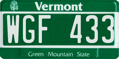 VT license plate WGF433