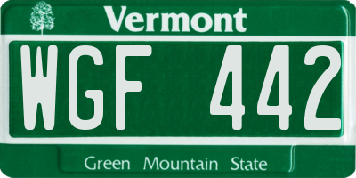 VT license plate WGF442