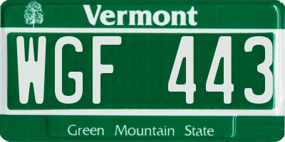 VT license plate WGF443