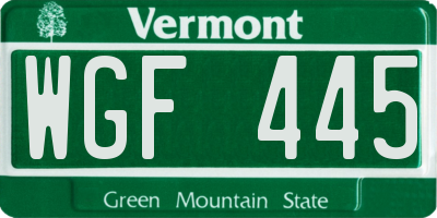 VT license plate WGF445