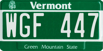 VT license plate WGF447