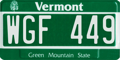 VT license plate WGF449