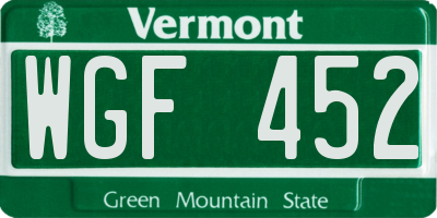 VT license plate WGF452