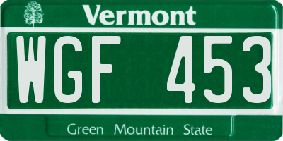VT license plate WGF453