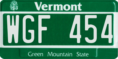 VT license plate WGF454