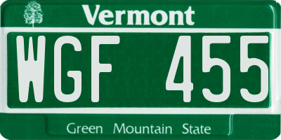 VT license plate WGF455