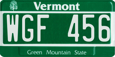 VT license plate WGF456