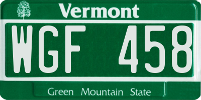 VT license plate WGF458