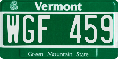 VT license plate WGF459