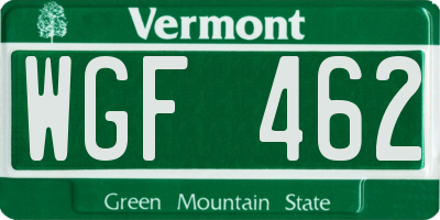 VT license plate WGF462